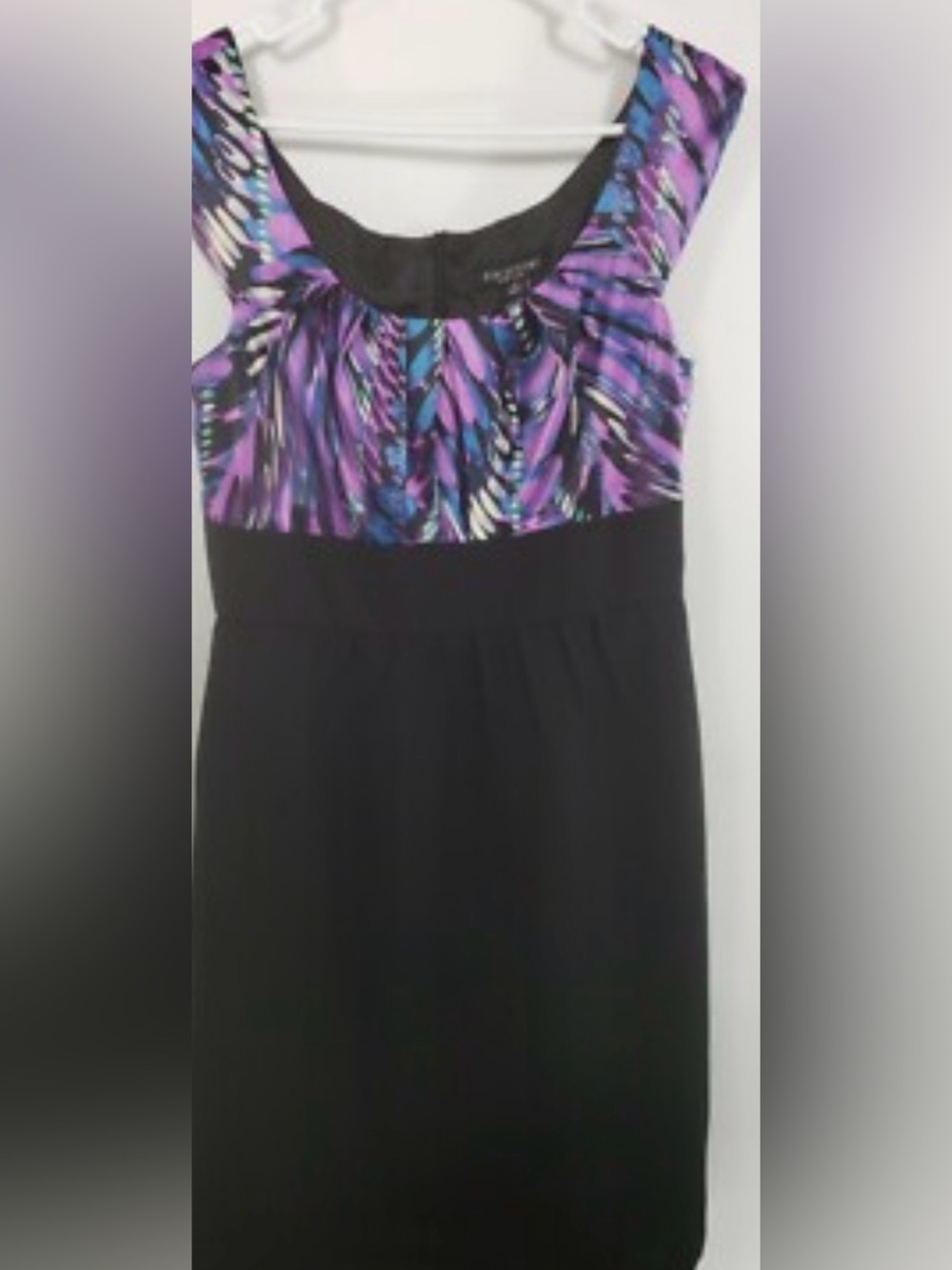 Perceptions Black Dress with Purple, Teal & Blue Patterned Bodice